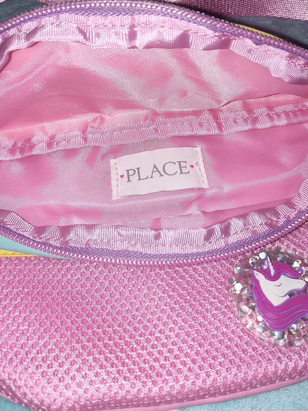 Place Pink Teal and Yellow Unicorn Kids Waist Bag - Picture 14 of 15